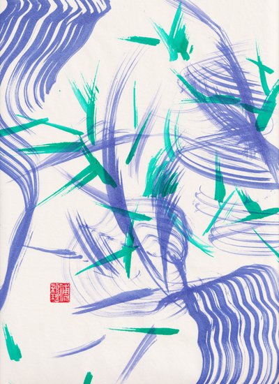 Zen Yeşil Bambu Soyutlama 2, 2020 (Xuan kağıdı üzerine akrilik) by Odilia W. Y. Fu
