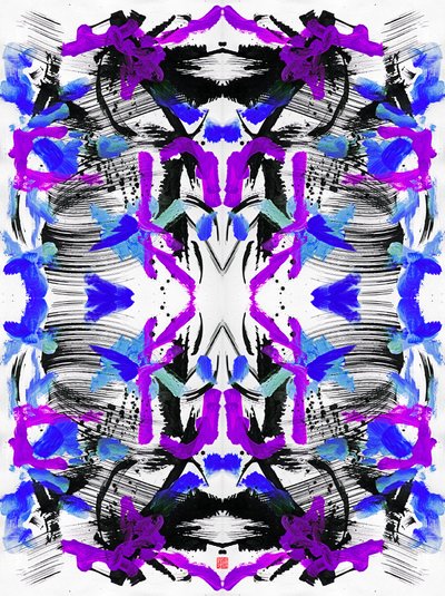 Zen Mürekkep Mavi Mor Çiçek Desenli, 2023 (kağıt üzeri akrilik, dijital) by Odilia W. Y. Fu