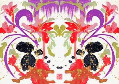 Zen Turuncu Mor Çiçekler 2, 2021 (tuval üzerine akrilik, dijital) by Odilia W. Y. Fu