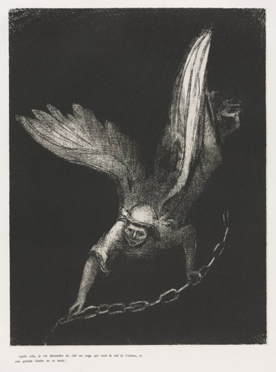 Ve Elinde Dipsiz Kuyunun Anahtarı ve Büyük Bir Zincirle Gökten İnen Bir Meleği Gördüm by Odilon Redon