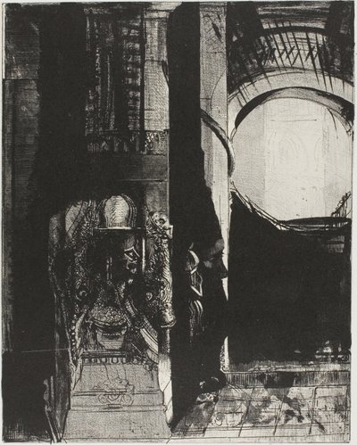 Ve Her Tarafta Bazalt Sütunlar,...Tonozlu Çatıdan Işık Düşüyor, levha 3/24 by Odilon Redon