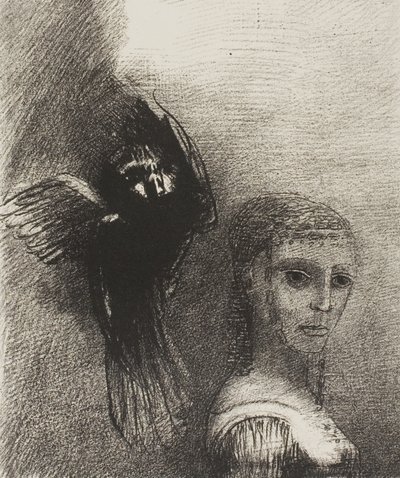 Ve Büyük Bir Kuş Gökyüzünden İnerek Saçının En Üst Noktasına Atılıyor, levha 3/10 by Odilon Redon