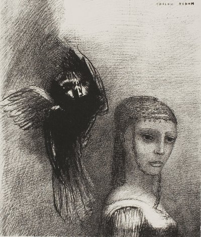 Ve Büyük Bir Kuş Gökyüzünden İnerek Saçının En Üst Noktasına Atılıyor, levha 3/10 by Odilon Redon