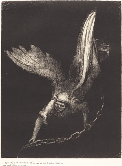 Bundan sonra, bir meleğin elinde dipsiz kuyunun anahtarı ve büyük bir zincirle gökten indiğini gördüm. ) by Odilon Redon