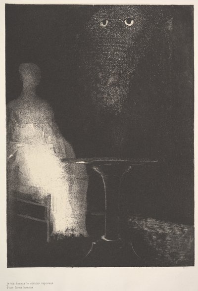Aşağıda, bir insan formunun buharlı hatlarını gördüm, 1896. by Odilon Redon