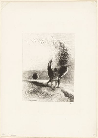 Gölgenin Kanadının Altındaki Kara Yaratık Enerjik Bir Şekilde Isırıyordu, plaka 4/6 by Odilon Redon