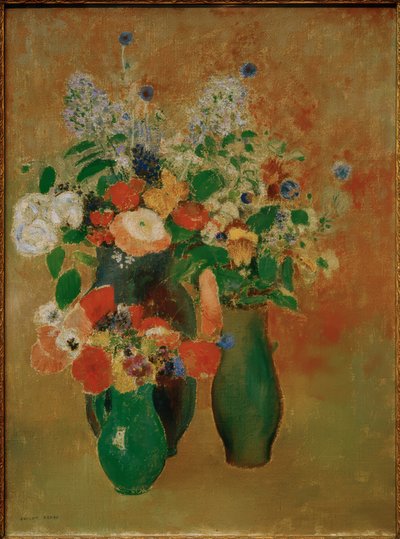 Çiçek buketi / çiçeklerin natürmort by Odilon Redon