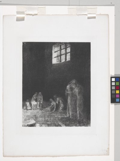 İnsanların Gölgesinde Ağla ve Dua Et... (çine aplikeli kağıt üzerine litografi) by Odilon Redon