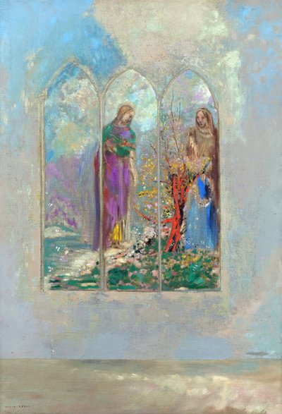 Kırmızı bir çalının önünde adanmışlık - Kırmızı bir çalının yanında adanmışlık - Odilon Redon