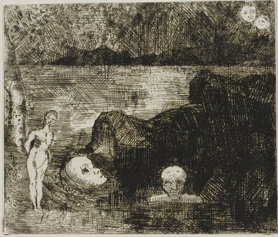 Dream Vision, 1880 dolayları (fildişi dokuma kağıt üzerine gravür ve kuru nokta) by Odilon Redon