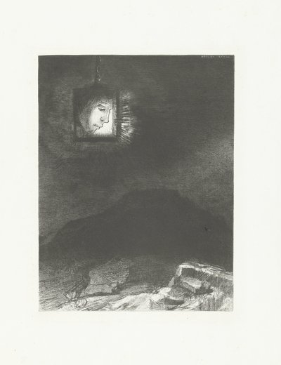 Bir fenerde bir kafa Güvencesiz ışık, Askıya Alınmış Sonsuzlukta bir kafa Şarkılar (dizi adı) Rüyalar (dizi adı) by Odilon Redon