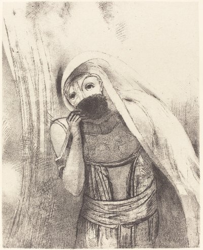 Göğsünden tamamen siyah bir sünger çeker ve onu öpücüklerle kaplar. by Odilon Redon