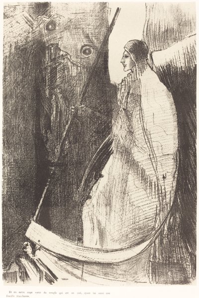 Ve gökteki tapınaktan başka bir melek çıktı ve onun da keskin bir orağı vardı. by Odilon Redon