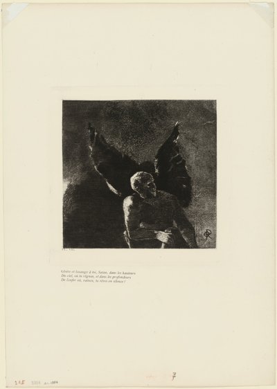 Zafer ve Hamd Sana, Şeytan, Cennetin Yükseklerinde, Hükümdar Olduğun Yerde ve Cehennemin Derinliklerinde, Nerede Yenildin, Sessizce Düşlersin!, levha 8/9 by Odilon Redon