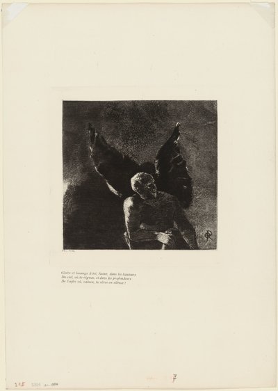 Hükümdarlık yaptığın Cennetin Tepelerinde ve Cehennemin Derinliklerinde, Yenilmiş, Sessiz Düşler Gördüğün Yerde Şan ve Hamd Sana, Şeytan!, levha 8/9 by Odilon Redon