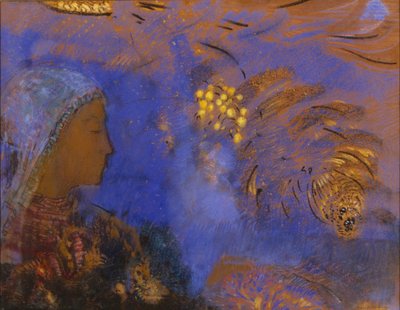 Bir Kadının Başı (kahverengi kağıt üzerine pastel) by Odilon Redon