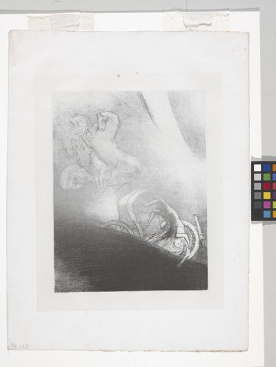 He Falls Into The Abyss... (çine aplikeli kağıt üzerine litografi) by Odilon Redon