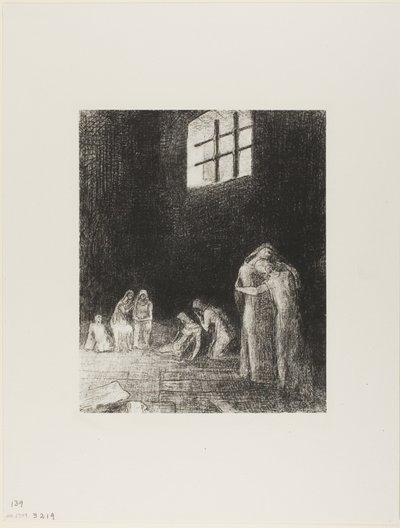 Gölgede İnsanlar Var, Ağlayan ve Dua Eden, Çevrelerinde Kendilerini Teşvik Eden Başkaları, plaka 6/24 by Odilon Redon