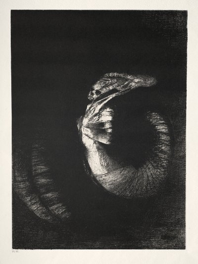 Güllerle Çevrilmiş Bir Kafatasıdır. İnci Beyazlığındaki Bir Kadının Gövdesine Hakimdir by Odilon Redon