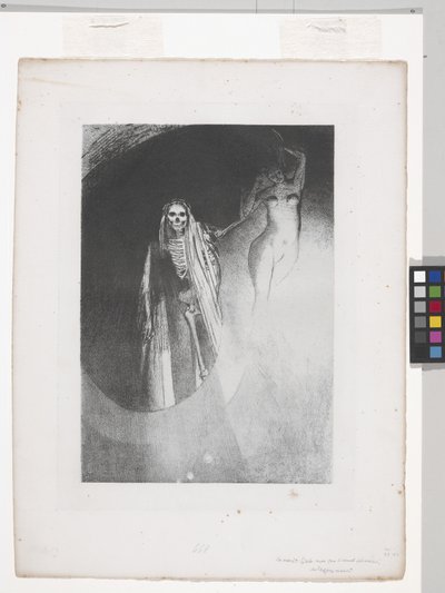 La Mort: "C'est Moi Qui Te Ciddiye Alınıyor..." (Ölüm: Seni Ciddiye Alan Benim) (çine aplikeli kağıt üzerine litografi) by Odilon Redon