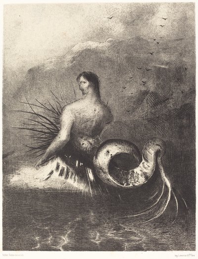 La sirene sortit des flots vetue de dards (Dikenlere bürünmüş Siren, dalgaların arasından çıktı. by Odilon Redon