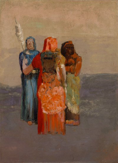 Les Moires (Üç Kader) (antik mitolojiden kaderin üç tanrısı veya Romalıların Kaderleri) - Odilon Redon (1840-1916), tuval üzerine yağlı boya (32.4 x 23.8 cm) by Odilon Redon