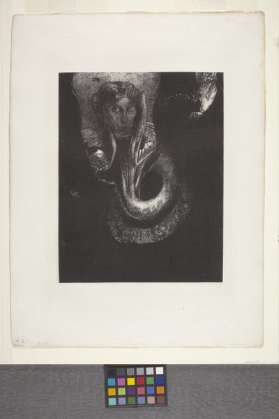 Oannès: "Ben, Kaosun İlk Bilinci..." (çine aplikeli kağıt üzerine litografi) by Odilon Redon