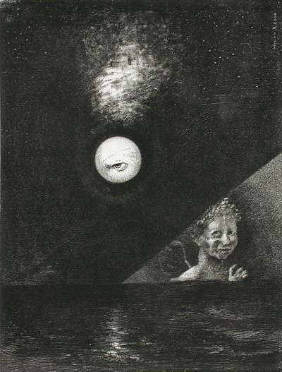 Ufukta, Kesinlik Meleği ve Karanlık Gökyüzünde Sorgulayıcı Bir Bakış. Seri: Edgar için by Odilon Redon