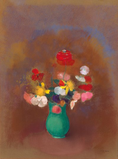 Yeşil Vazoda Gelincikler; Yeşil bir vazoda haşhaş, c.1910 by Odilon Redon