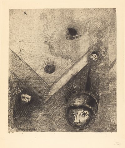 Gecelerimizin arka planında Tanrı, bilen parmağıyla çok biçimli amansız bir kabusun izini sürer. by Odilon Redon