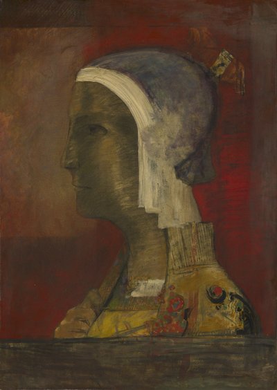 Sembolik Kafa, c.1890 (tuval üzerine monte edilmiş kağıt üzerine yağlı boya) by Odilon Redon