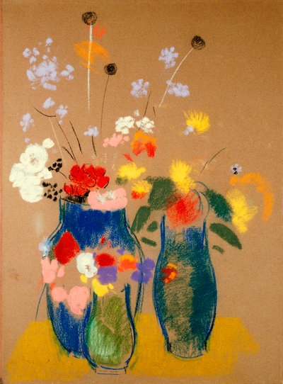 Üç Vazo Çiçek, c.1908-10 (kağıt üzerine pastel) by Odilon Redon