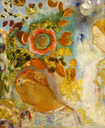 Çiçeklerin Arasında İki Genç Kız, 1912 by Odilon Redon