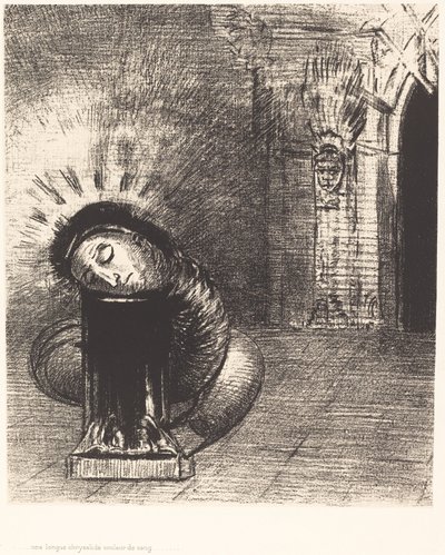 Uzun bir krizalit, kanın rengi by Odilon Redon