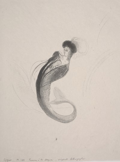 Toque ve Denizkızı Kuyruğu Takan Kadın by Odilon Redon