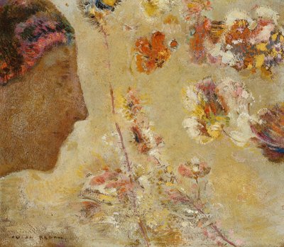 Kelebek ve Çiçeklerle Profildeki Kadın; Kelebek ve Çiçeklerle Profildeki Kadın, by Odilon Redon
