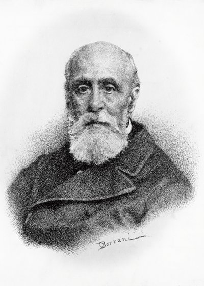 İtalyan şair ve vatansever Giovanni Ruffini'nin (1807-1881) portresi, Odoardo Borrani'nin (1833-1905) çiziminden sonra litografi by Odoardo Borrani