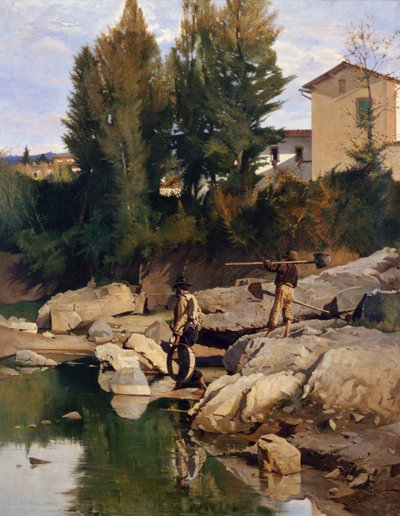 Mugnone Nehri üzerinde Renaioli (kum kazıcılar) by Odoardo Borrani