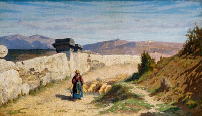 Pecoraia (çoban) (tuval üzerine yağlı boya) by Odoardo Borrani