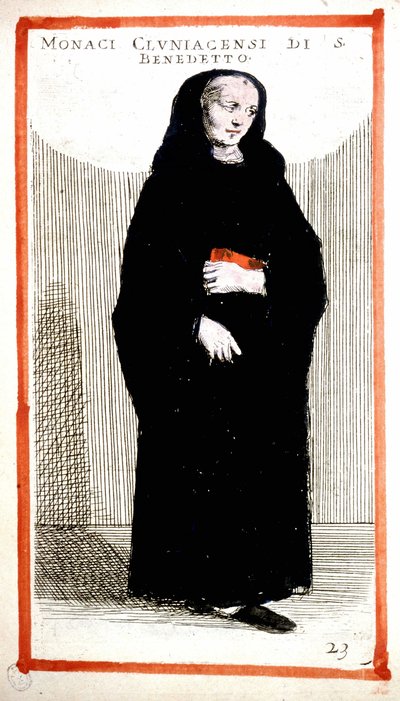 Dini düzen: Cluny Manastırı keşişi (Cluniian). 16. yüzyıl gravürü. O. Fialetti