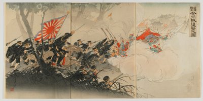 Jinzhou'da savaş, Meiji dönemi, 1894 (renkli tahta baskı) by Ogata Gekko