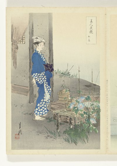 Şair Kaga no Chiyo (nesne üzerindeki başlık) Güzellikler ve Çiçekler Arasındaki Karşılaştırmalar (dizi başlığı) Bijin hana kurabe (nesne üzerinde dizi başlığı) by Ogata Gekko