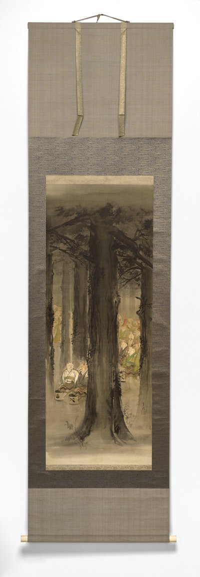 Kitsune No Yomeiri [Tilkinin düğünü], 19. yüzyılın sonları ile 20. yüzyılın başlarında (fildişi rulo ile ipek üzerine monte edilmiş kağıt üzerine mürekkep) by Ogata Gekko