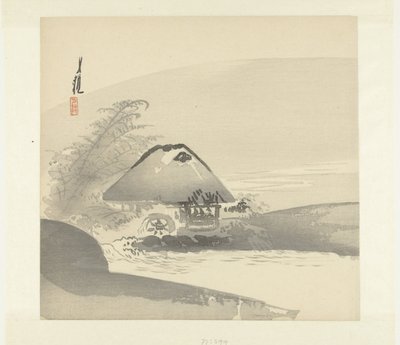 Su çarkı olan bir evin olduğu nehir manzarası by Ogata Gekko