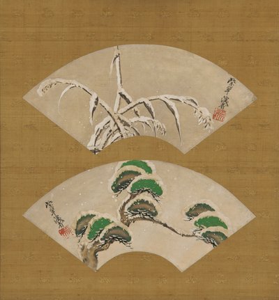 Karla yüklü çimenler ve Karla yüklü çam dalları by Ogata Kenzan