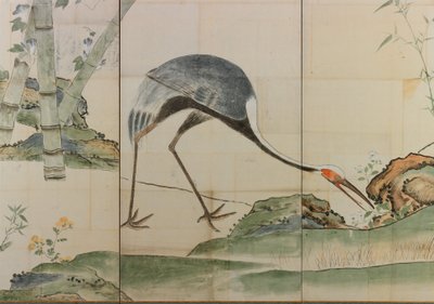 Vinçler, Çamlar ve Bambu, 17. yüzyıl, bir çift katlanır ekran (kağıt üzerinde mürekkep ve açık renk) by Ogata Korin
