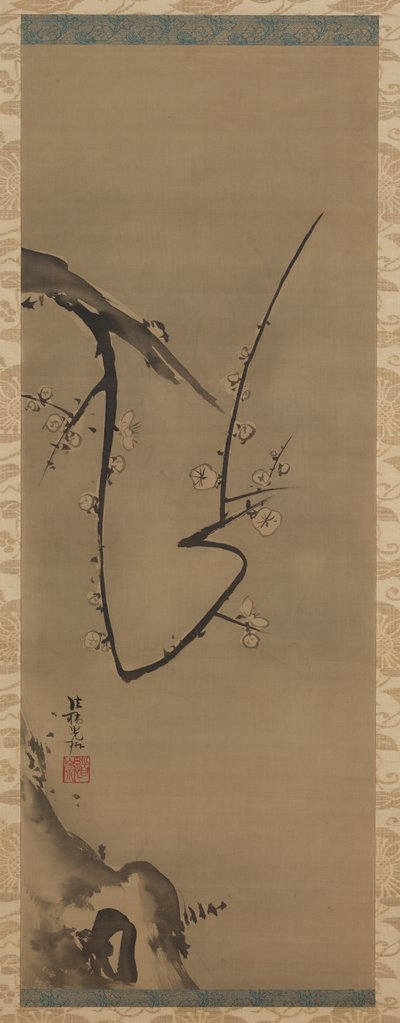 Prunus, asılı parşömen, c.1700 (ipek üzerine mürekkep) by Ogata Korin