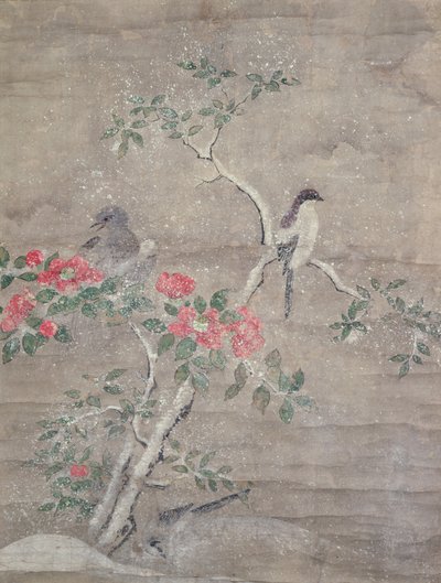Karda kuşlar ve kamelya, c.1700 (kağıt üzerinde mürekkep ve renkler) by Ogawa Haritsu