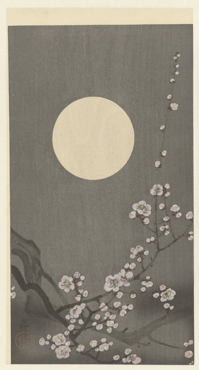 Dolunayda çiçek açan erik çiçeği by Ohara Koson