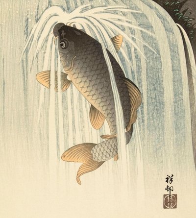 Şelalenin Altında Sazan, Japon sanatçı Ohara Koson tarafından by Ohara Koson